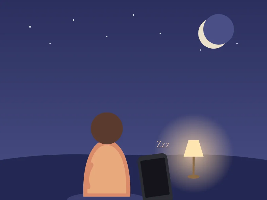 スマホを置いてリラックスする夜のイラスト