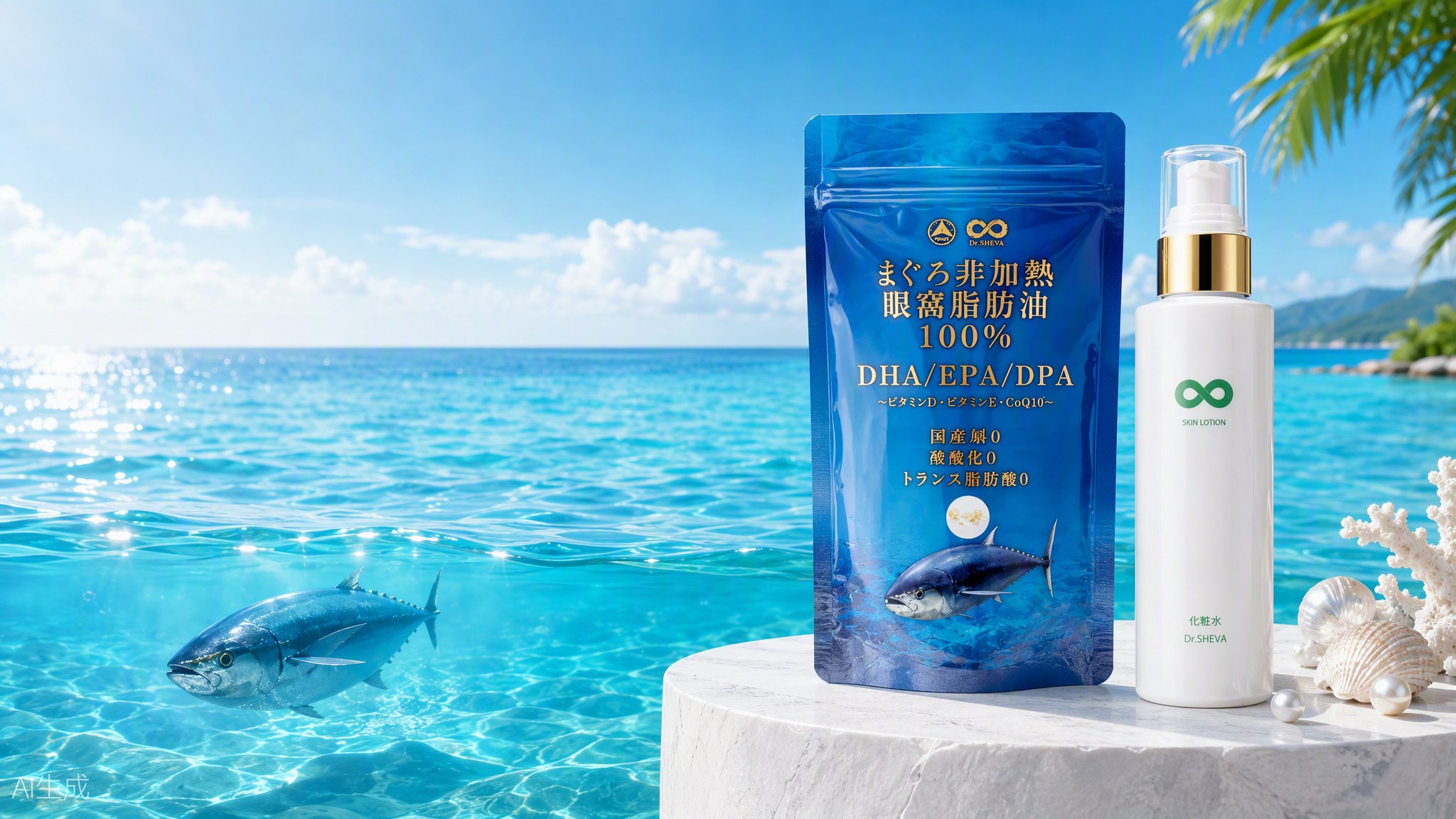 まぐろ非加熱眼窩脂肪油サプリとエラージュスキンローション｜飲む×塗るトータル美容ケア